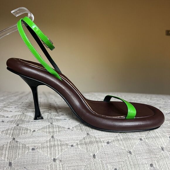 JW Anderson Bumper Tube Lime Green Patent Leather Strappy Heeled Sandal 38 US 8 - Picture 1 of 16